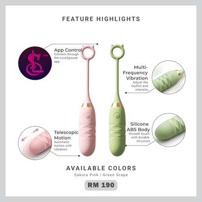 CUTE MONSTER vibrating egg feature highlights with app control, telescopic motion, multi-frequency vibration and silicone ABS body