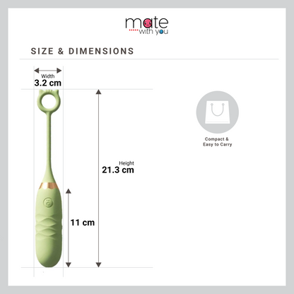 CUTE MONSTER app-controlled vibrating egg size details with compact body, flexible pull ring and USB charging design